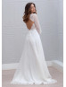 Ivory Lace Chiffon V Neck Keyhole Back Long Sleeves Wedding Dress 